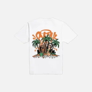 Camiseta de palmera – Blanco / Naranja