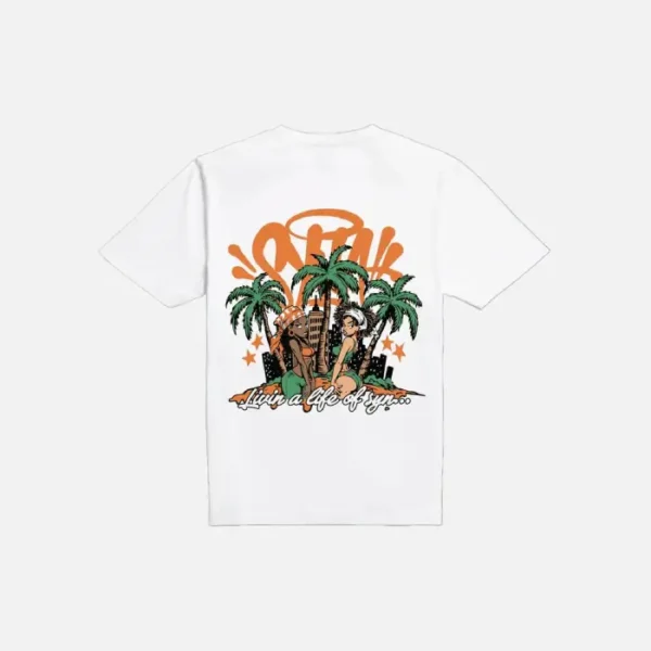 Camiseta de palmera – Blanco / Naranja