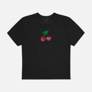 Camiseta de Cerezas Para Mujer – Negro