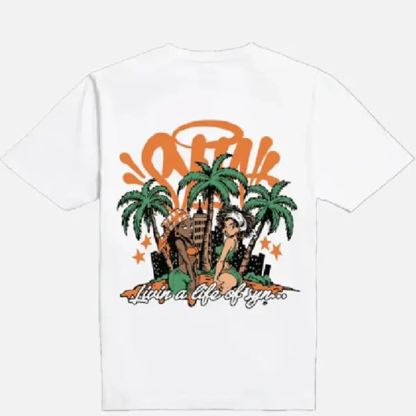 Camiseta de palmera – Blanco / Naranja - Image 2